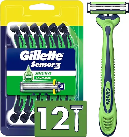 Gillette Sensor3 Comfort Disposable Razors for Men, 12 Count, Water-Activated Comfortgel Technology
