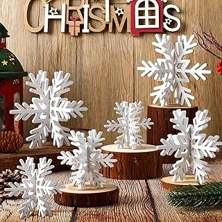 Bucherry 12 Pcs Wooden Snowflake Table Decor 3D Snowflake Tabletop Signs and Centerpiece for Christmas Xmas Winter Wonderland