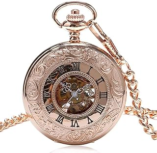 3FLQOOPP Charm Rose Gold Mechanical Pocket Watch Men's Clock Women's Dress Chain Jewelry Fashion Double Open Hunter Watch Gift
