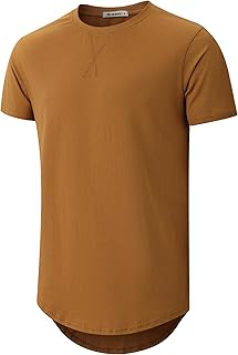 KLIEGOU Mens 100 Cotton Hipster Hip Hop Longline Crewneck T-Shirt Pre - Shrunk S-4XL