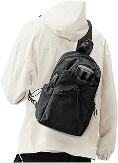 SEAFEW Black Sling Crossbody Bag for Men Women, Tactical Backpack Shoulder Daypack Mini Anti-Theft Cross Body Motorcycle Chest Bags,