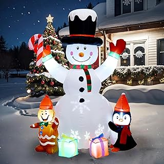 Christmas Decorations, Inflatable Snowman Christmas Yard Decoration - 6ft Built in Colorful Rotating LED Lights Blow Up Outdoor Yard
