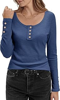 Stelle Women's Long Sleeve Henley T Shirts Button Ribbed Knit Loose Fit Basic Tops 2025 Fall Fashion Outfits