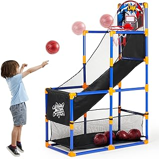 JOYIN Arcade Basketball Game Set with 4 Balls and Hoop for Kids 3 to 12 Years Old Indoor Outdoor Sport Play - Easy Set Up - Air Pump