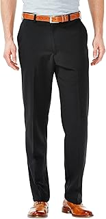 Haggar Mens Cool 18 Classic Fit Flat Front Hidden Expandable Waistband Casual Pant