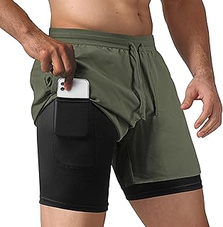 NIMOJIRO Men's 2 in 1 Running Shorts Workout Athletic Training Gym Outdoor Sports Shorts