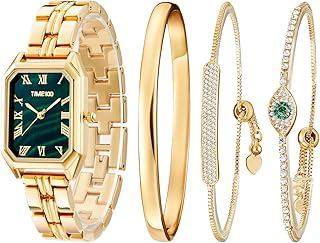 TIME100 Women's Rectangle Bracelet Watch Set Premium Crystal Accented Bangle Watch W50889L
