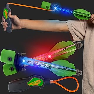 Light Up Foam Rocket Toys for Kids: Best LED Rocket Launcher Slingshot Lights Up & Makes Noise! for Boys & Girls. Outdoor Toy Party Favors