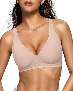 OEAK Womens Deep V Bras Wireless Comfortable Bra Supportive No Underwire Bras Tshirt Push Up Bralettes Plunge Seamless Bra