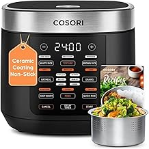 COSORI Rice Cooker 10 Cup, 24h Keep Warm, Non-stick Ceramic Inner Pot, 18 Functions Fuzzy Logic Rice Maker with Stainless Steel Steamer Basket, Sauté, Slow Cooker, Black
