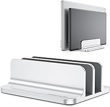 OMOTON Vertical Laptop Stand [Updated Double Version], Desktop Aluminum Mac Book Stand with Adjustable Dock Size, Fits All Mac Book, Surface, Chrome Book and Gaming Laptops (Up to 17.3 inch)