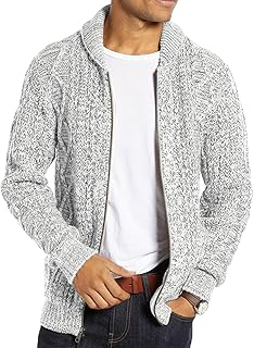 Ryannology Mens Shawl Neck Cardigan Sweater Cable Knit Button Up Closure with Pockets Winter Sweaters Outerwear