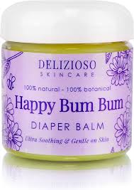 Happy Bum Bum Diaper Baby Balm - 100% Natural - Calendula, Chamomile, Lavender Herbal Infused Moisturizer for Eczema, Dry Skin - Cruelty Free, Salve, With Organics, Handmade, Delizioso Skincare - 2 oz