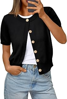 Trendy Queen Short Sleeve Cardigan Sweaters for Women Summer 2026 Casual Cropped Tops Spring Outfits Cute Y2k Fashion Clothes